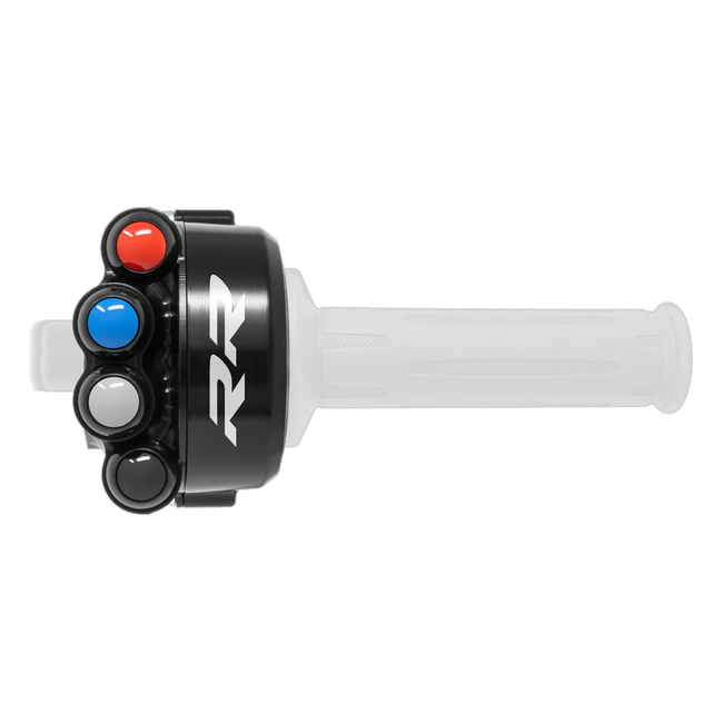 Gasgriffgehäuse mit integriertem Lenkerschalter JetPrime BMW S 1000 RR (15-18) JP CO BM018RR – offenes Gehäuse, mit RR-Schriftzug