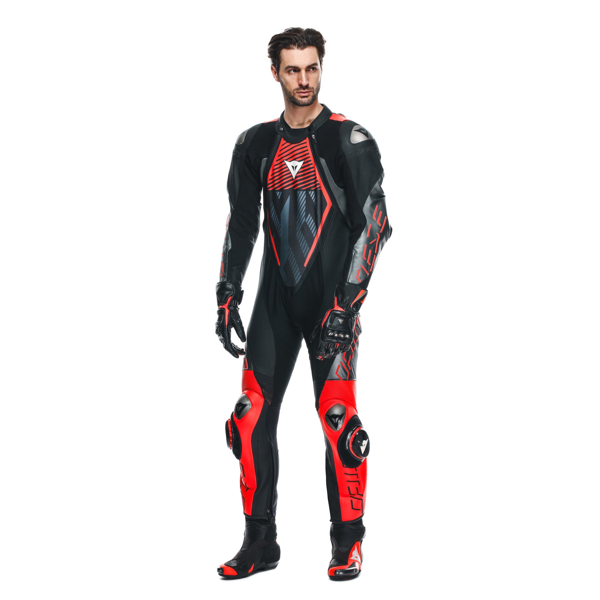 Dainese Audax D-ZIP fato de couro integral – fato de corrida perfurado | Homens | Preto/Vermelho 