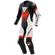 Dainese Laguna Seca 6 Macacão de Couro Integral – Macacão de Corrida Perfurado | Homens | Branco/Vermelho 