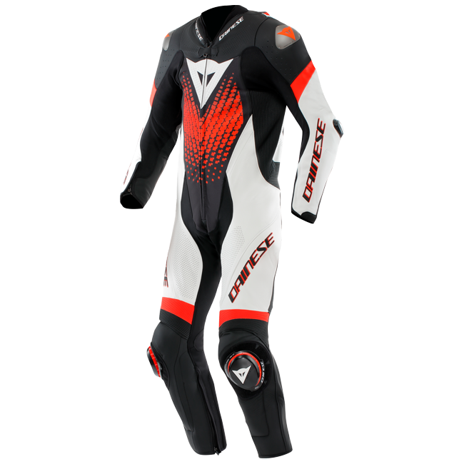 Dainese Laguna Seca 6 Macacão de Couro Integral – Macacão de Corrida Perfurado | Homens | Branco/Vermelho 
