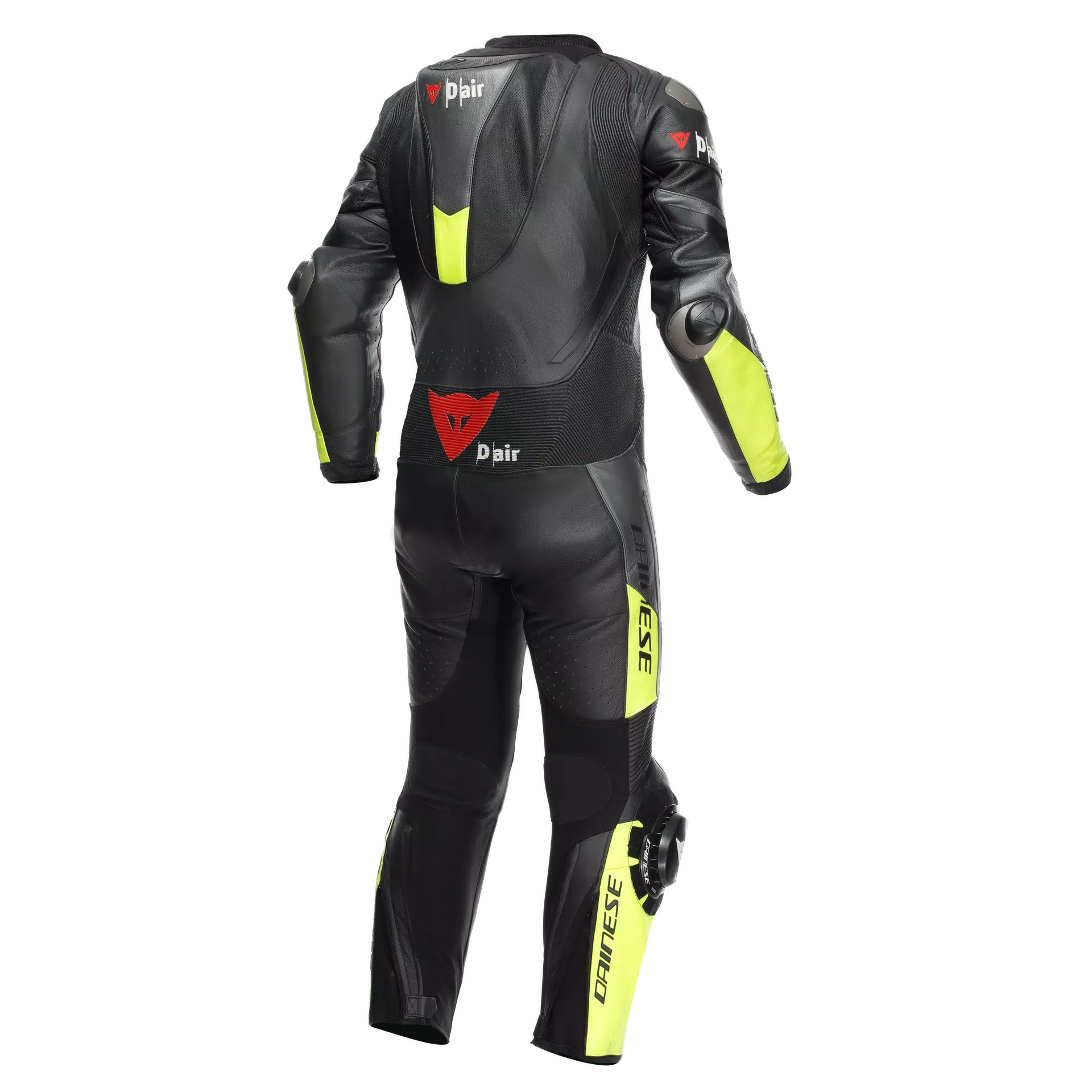 Dainese Misano 3 D-AIR® Macacão de Couro – Vestuário de Corrida com Airbag Perfurado | Masculino | Preto/Amarelo Neon 