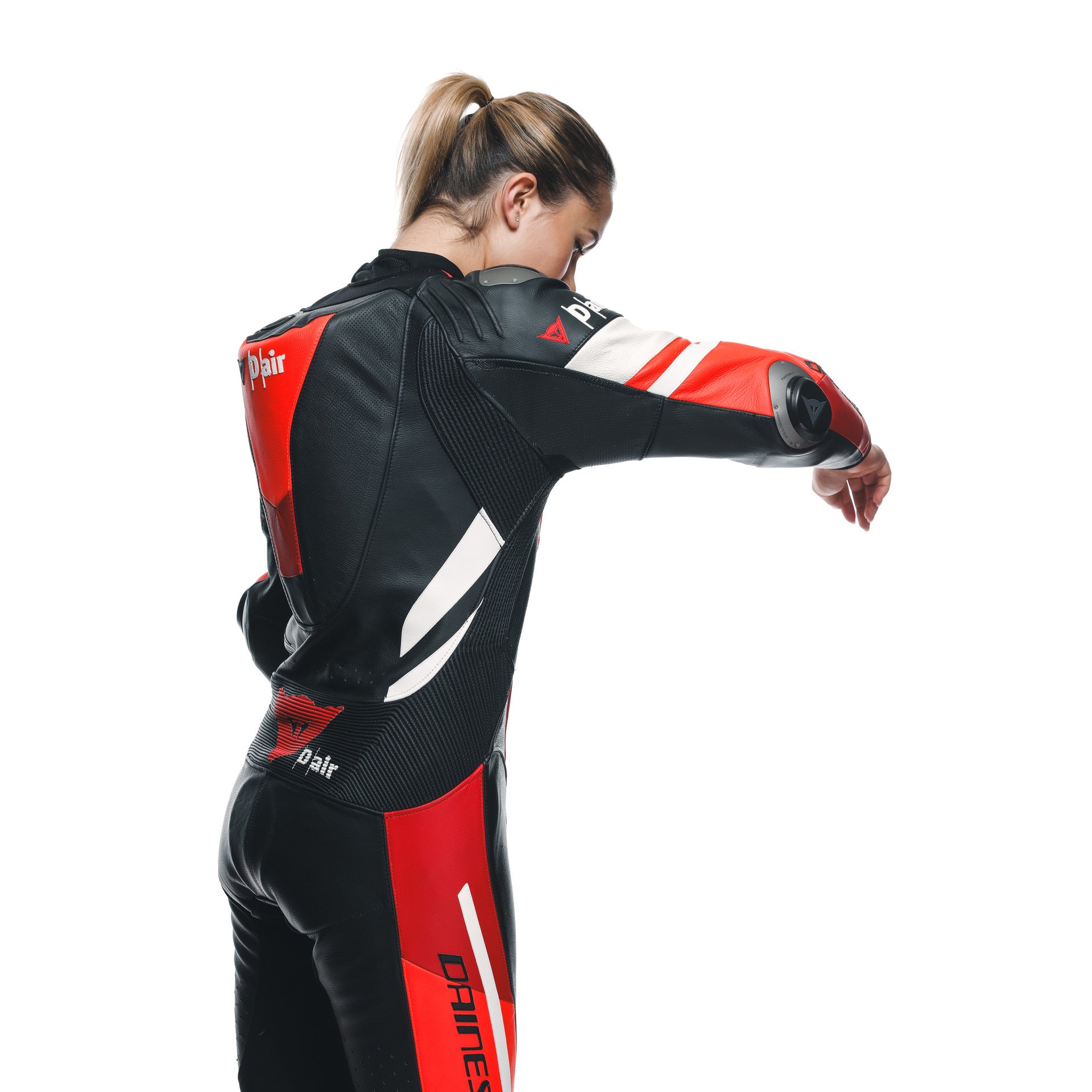 Dainese Misano 3 Lady D-AIR® Macacão de Couro – Macacão de Corrida com Airbag Perfurado | Mulheres | Vermelho 