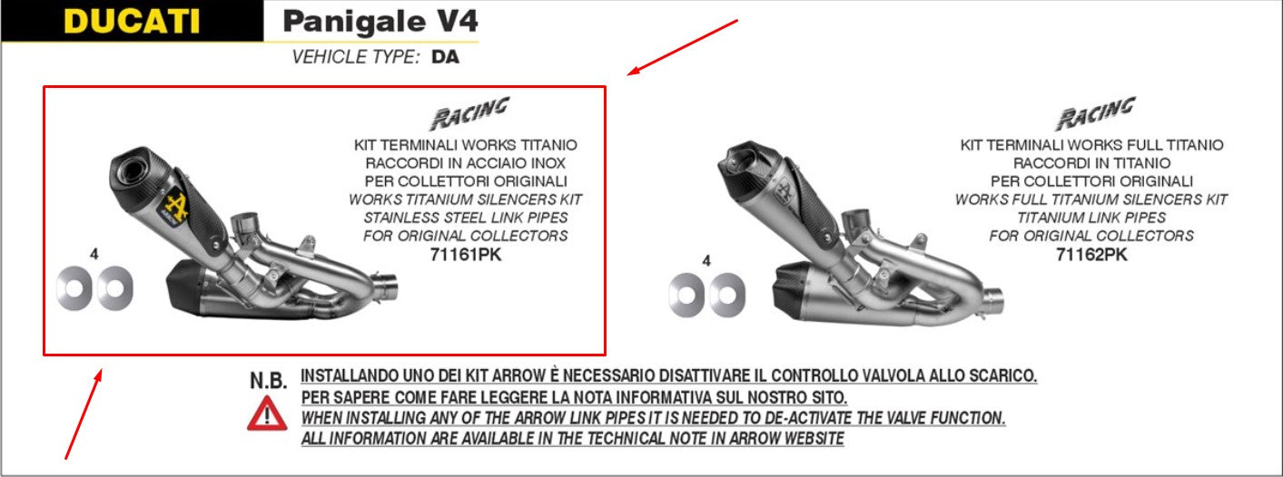 Sistema de escape semi-completo em aço inoxidável Arrow para Ducati Panigale V4/S/R (18-24) 71161PK 