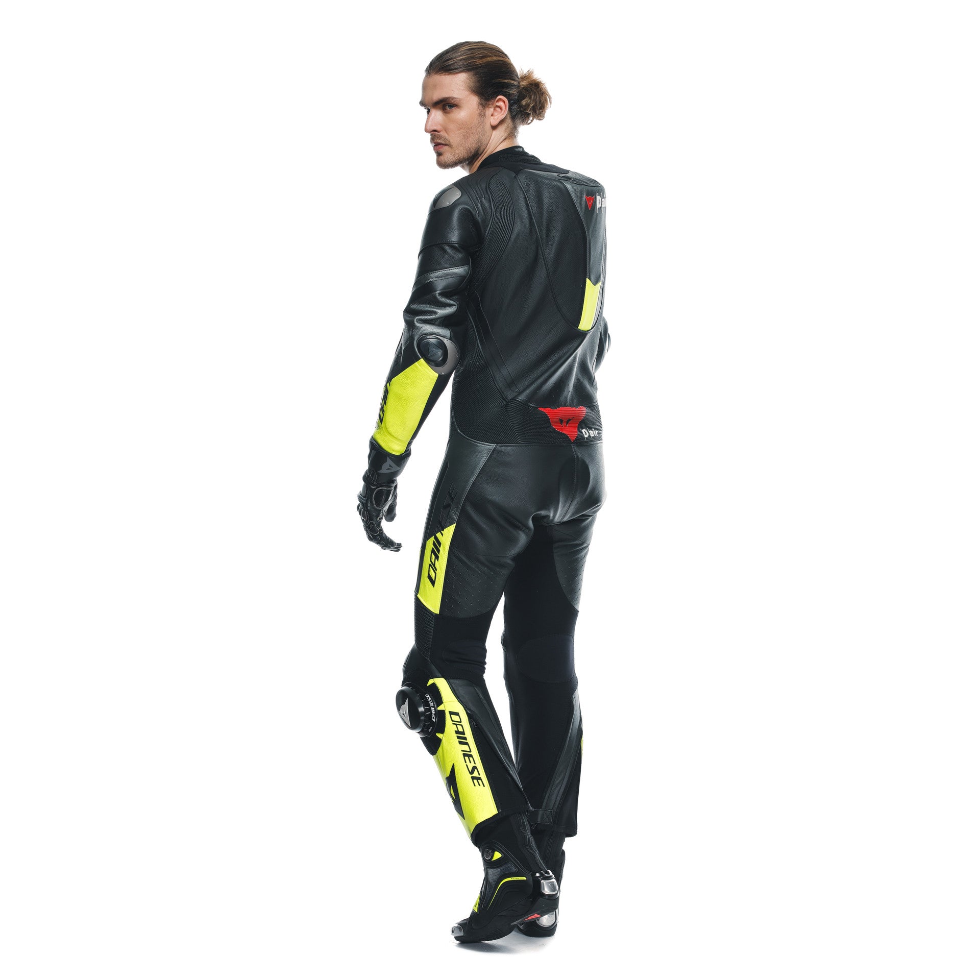Dainese Misano 3 D-AIR® Macacão de Couro – Vestuário de Corrida com Airbag Perfurado | Masculino | Preto/Amarelo Neon 