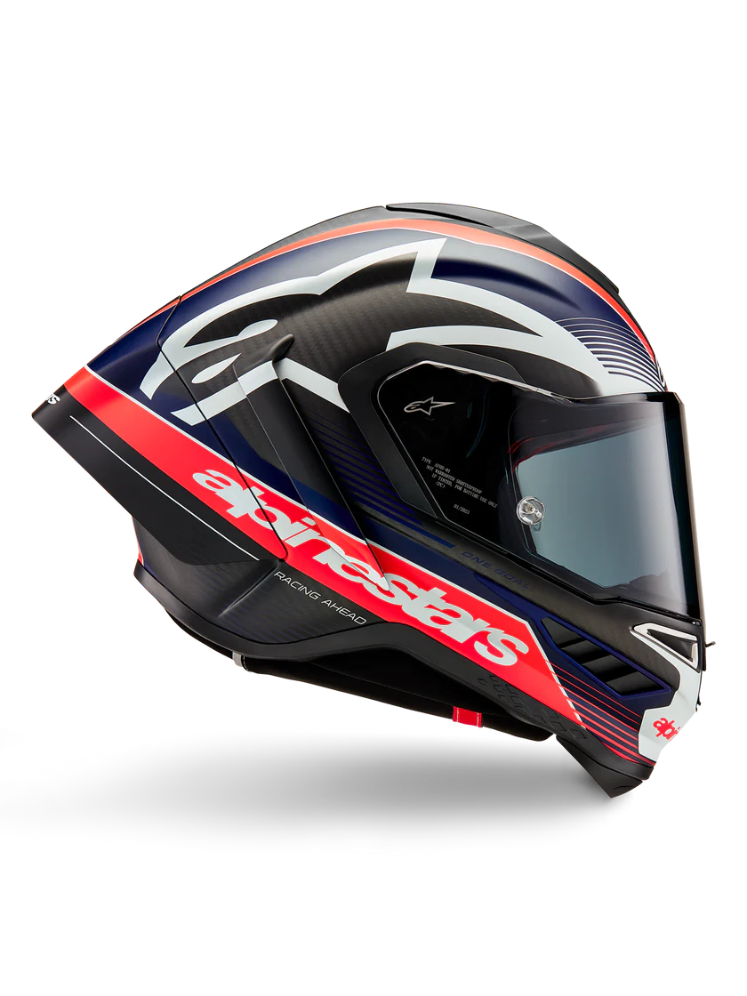Capacete Alpinestars Supertech R10 Team Carbon Carb Vermelho Fluorescente Azul Escuro Fosco 8200224-1383 