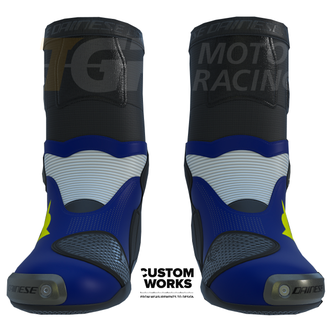 Botas de motociclismo de corrida e estrada Dainese Axial 2 Air | Homem | Azul Yamaha / Branco / Amarelo Fluo | Custom Works 