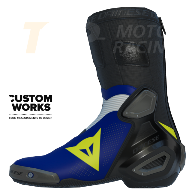 Botas de motociclismo de corrida e estrada Dainese Axial 2 Air | Homem | Azul Yamaha / Branco / Amarelo Fluo | Custom Works 