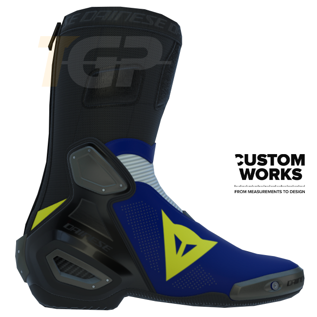 Botas de motociclismo de corrida e estrada Dainese Axial 2 Air | Homem | Azul Yamaha / Branco / Amarelo Fluo | Custom Works 