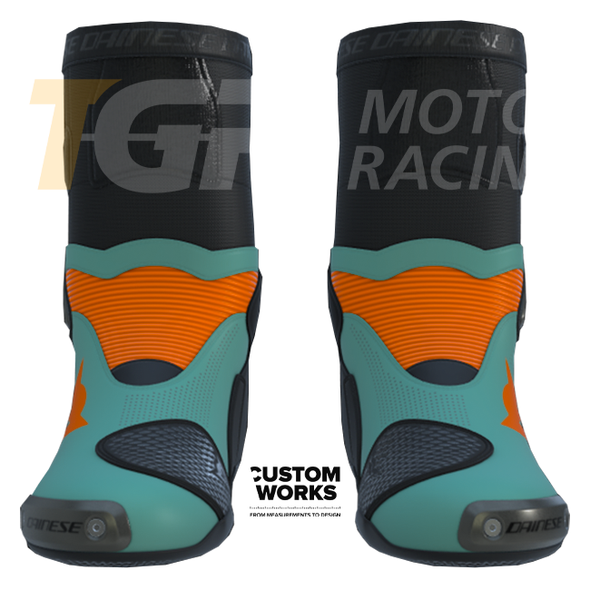Botas de Moto de Rua e Racing Dainese Axial 2 Air | Homem | Laranja Fluorescente / Azul Mar da Sardenha | Custom Works 