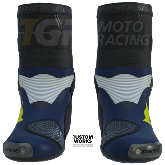 Botas de motociclismo de corrida e estrada Dainese Axial 2 Air | Homem | Azul Yamaha / Branco / Amarelo Fluo | Custom Works 
