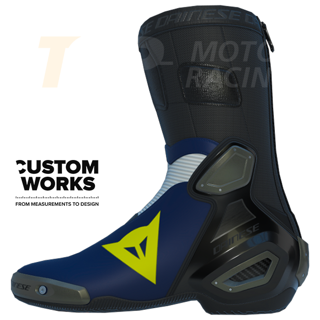 Botas de motociclismo de corrida e estrada Dainese Axial 2 Air | Homem | Azul Yamaha / Branco / Amarelo Fluo | Custom Works 