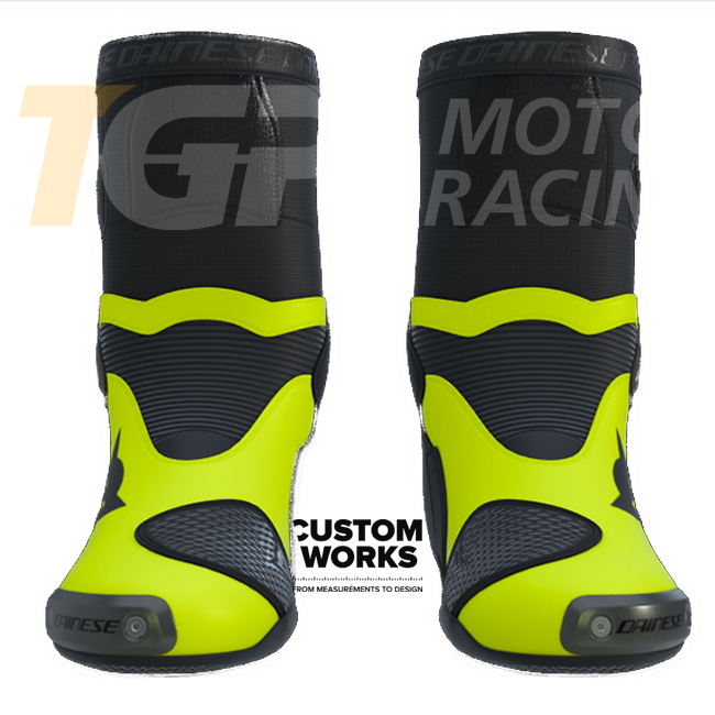 Botas de motociclo de corrida e estrada Dainese Axial 2 | Homem | Preto / Fluolaranja | Custom Works 