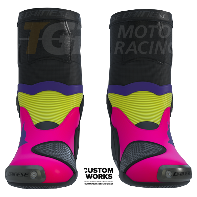 Botas de motociclo de corrida e estrada Dainese Axial 2 | Homem | Fuxia / Violeta / Fluogelb | Custom Works 