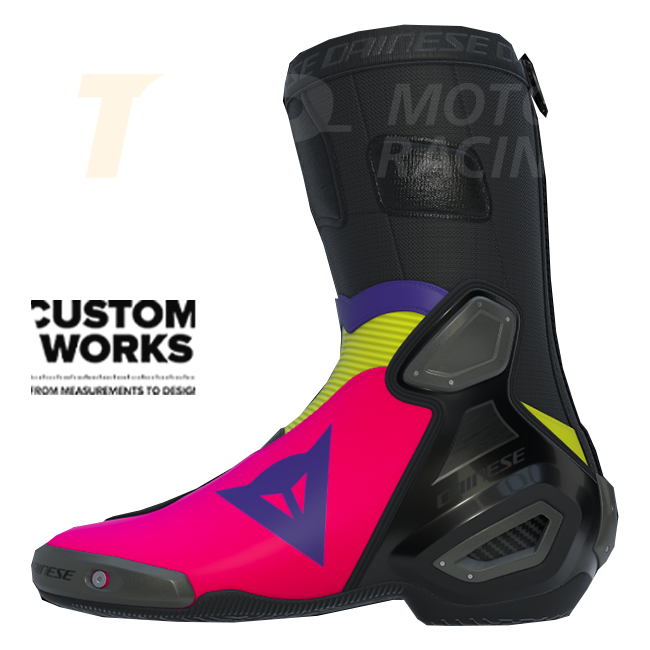 Botas de motociclo de corrida e estrada Dainese Axial 2 | Homem | Fuxia / Violeta / Fluogelb | Custom Works 