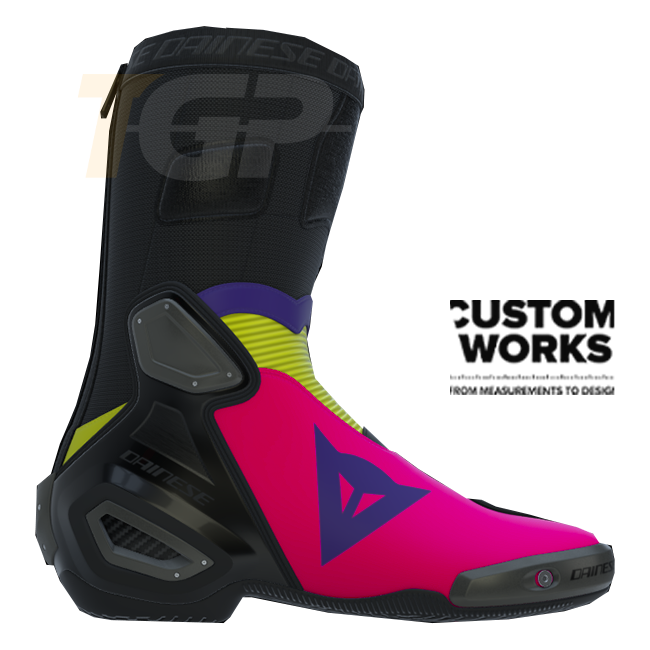 Botas de motociclo de corrida e estrada Dainese Axial 2 | Homem | Fuxia / Violeta / Fluogelb | Custom Works 