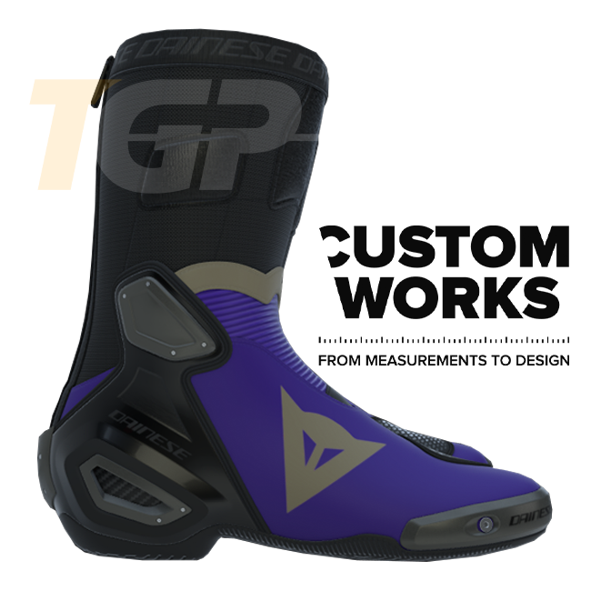 Botas de motociclista de corrida e estrada Dainese Axial 2 | Homem | Viola / Magnésio | Custom Works 
