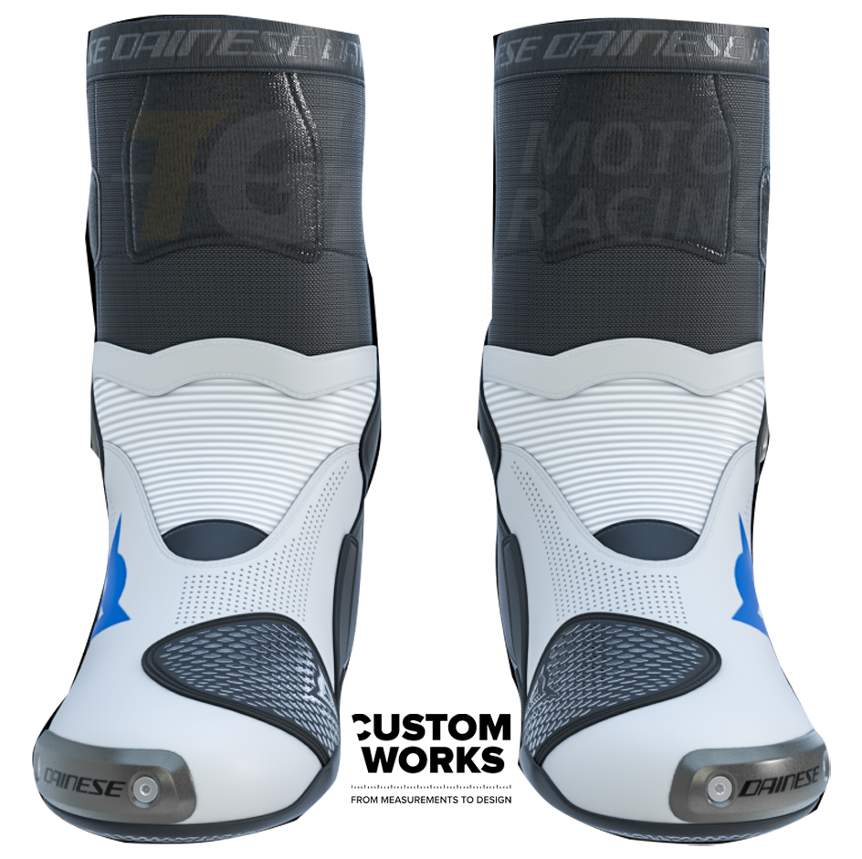 Botas de motociclo de corrida e estrada Dainese Axial 2 Air | Homem | Branco / Azul céu | Custom Works 