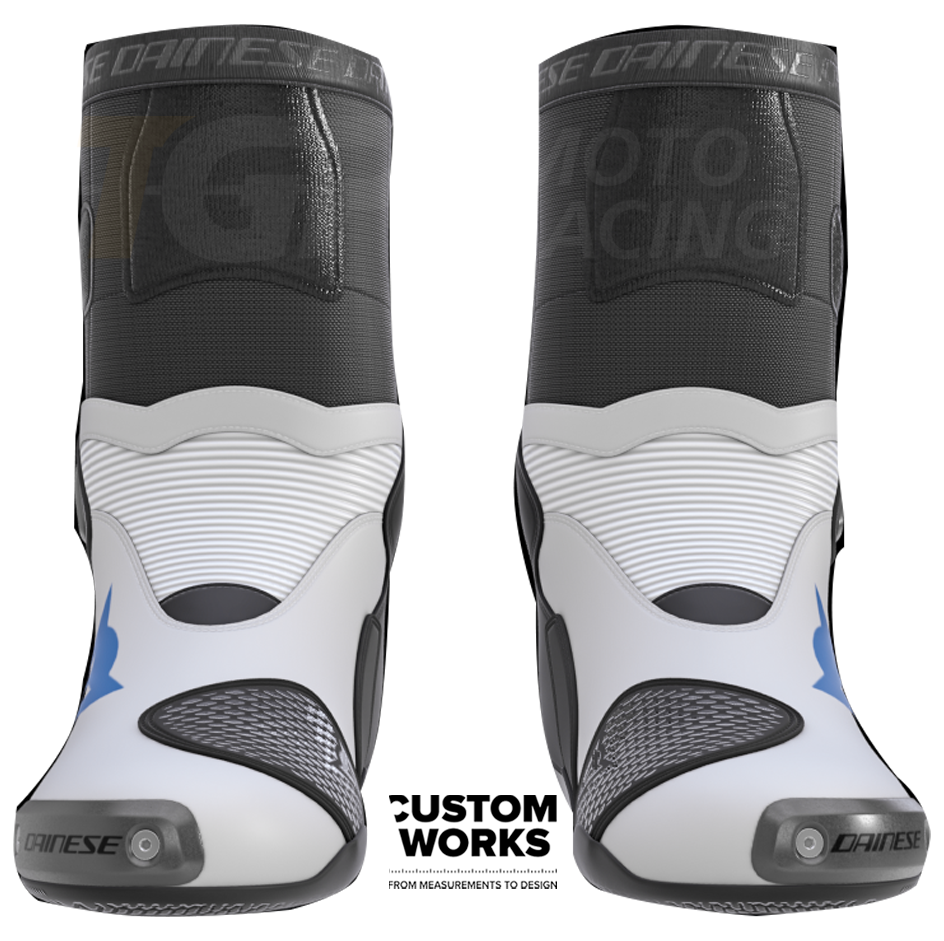 Botas de motociclo de corrida e estrada Dainese Axial 2 | Homem | Branco / Céu azul | Custom Works 