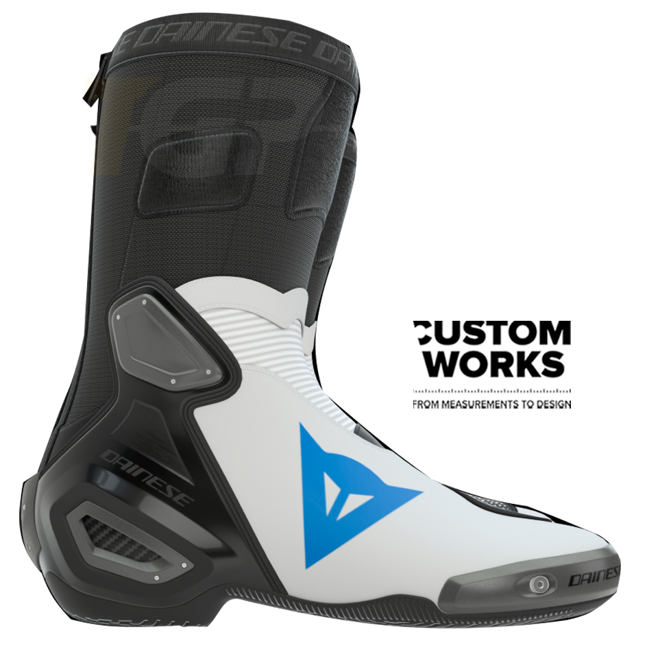 Botas de motociclo de corrida e estrada Dainese Axial 2 | Homem | Branco / Céu azul | Custom Works 