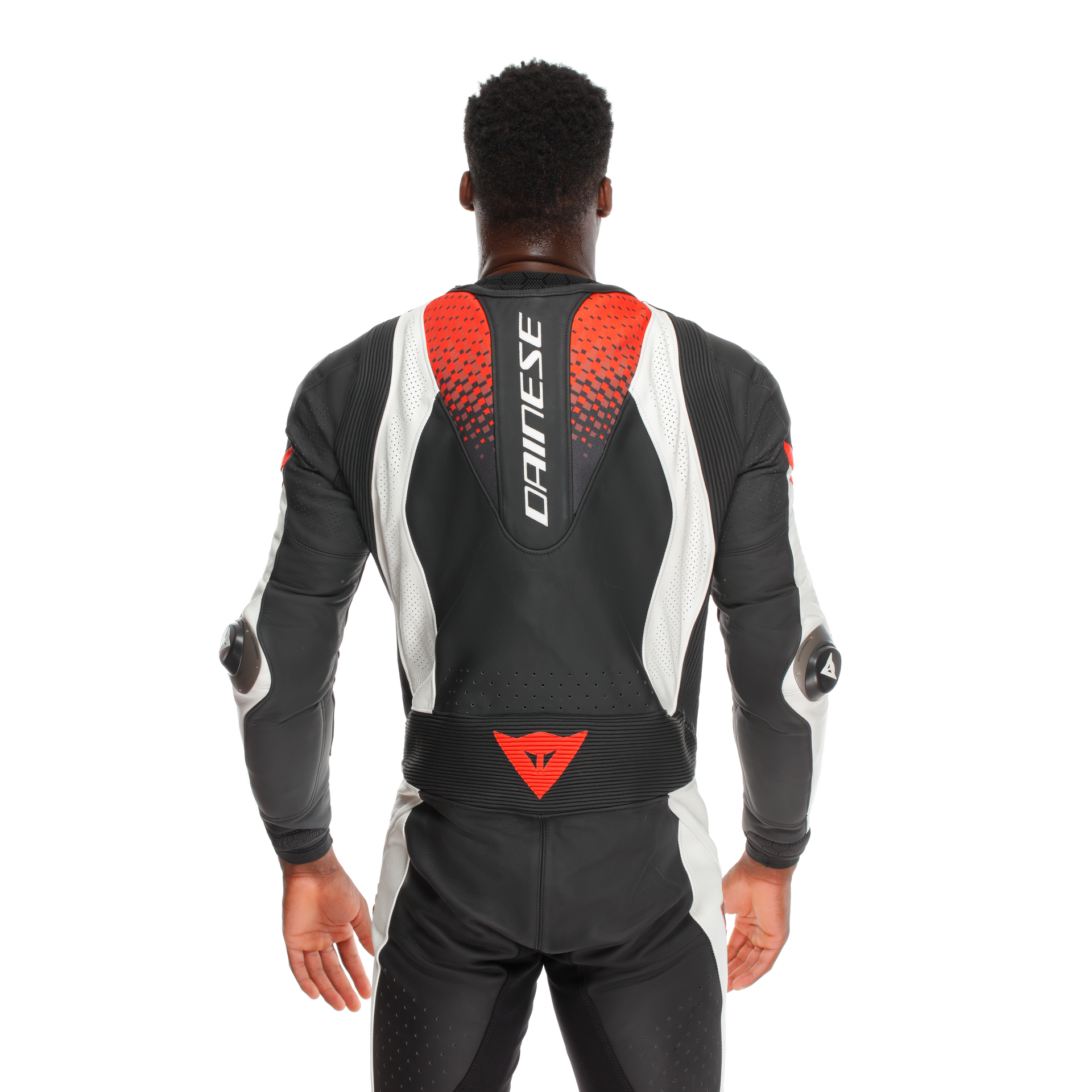 Dainese Laguna Seca 6 Macacão de Couro Integral – Macacão de Corrida Perfurado | Homens | Branco/Vermelho 