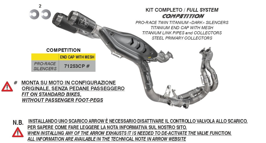 Sistema de escape completo Arrow Competition em titânio para Ducati Panigale V4/S (2025) 71253CP 