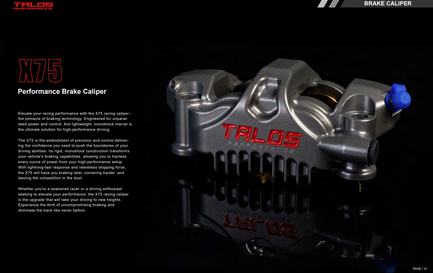 Talos X75 SBK Racing Monoblock P4 32/36 100mm Pinça de Travão Frontal Esquerda | X75.100.HD.L 