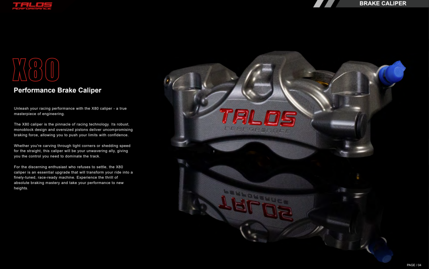 Talos X80 SBK Racing Monoblock P4 34/38 108mm Pinça de travão dianteira esquerda | X80.108.HD.L 