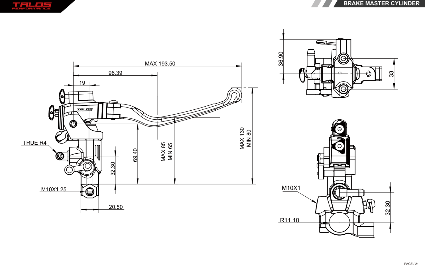 Talos CNC XS Radial Racing Bomba de Travão 19x18-20 | XS.19 