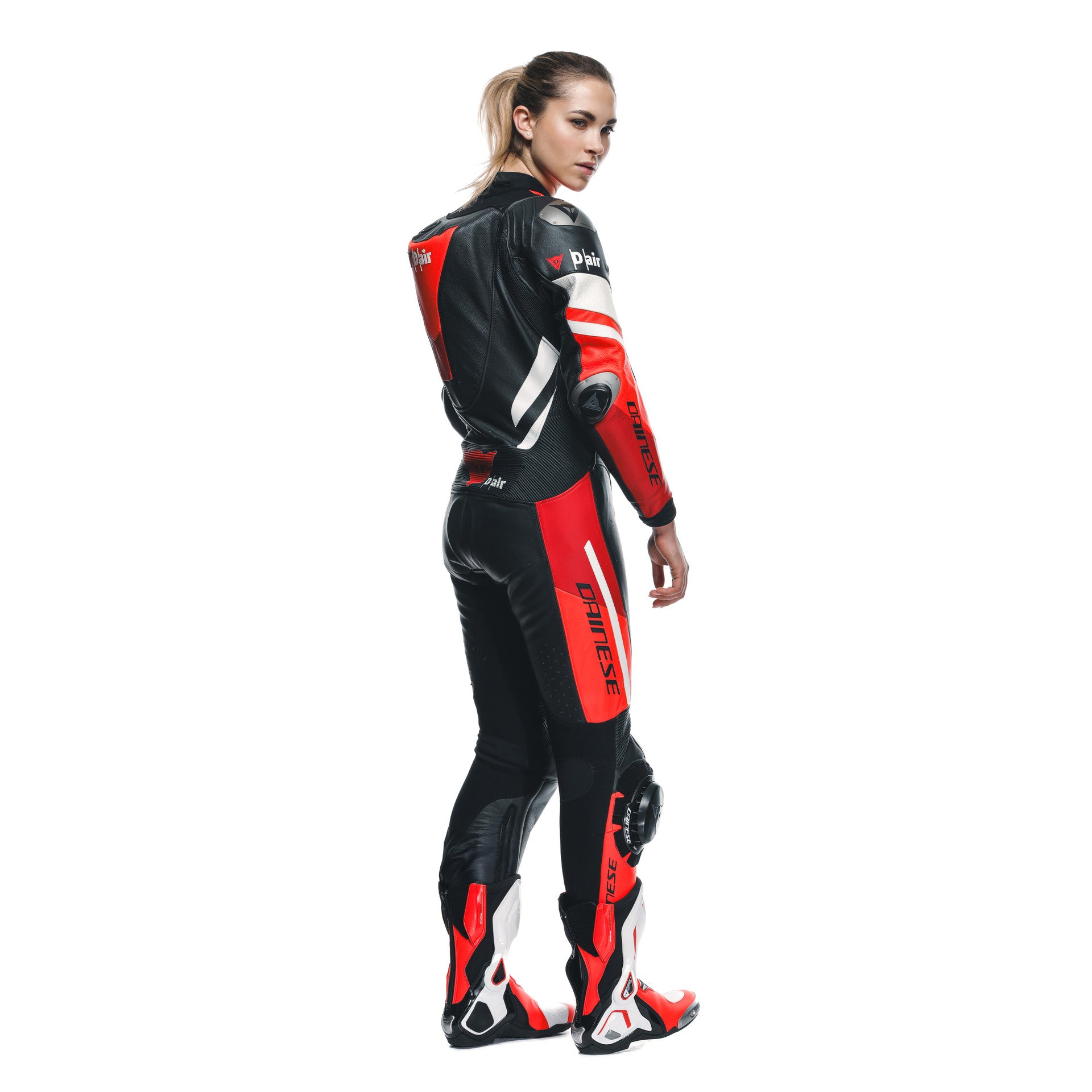 Dainese Misano 3 Lady D-AIR® Macacão de Couro – Macacão de Corrida com Airbag Perfurado | Mulheres | Vermelho 