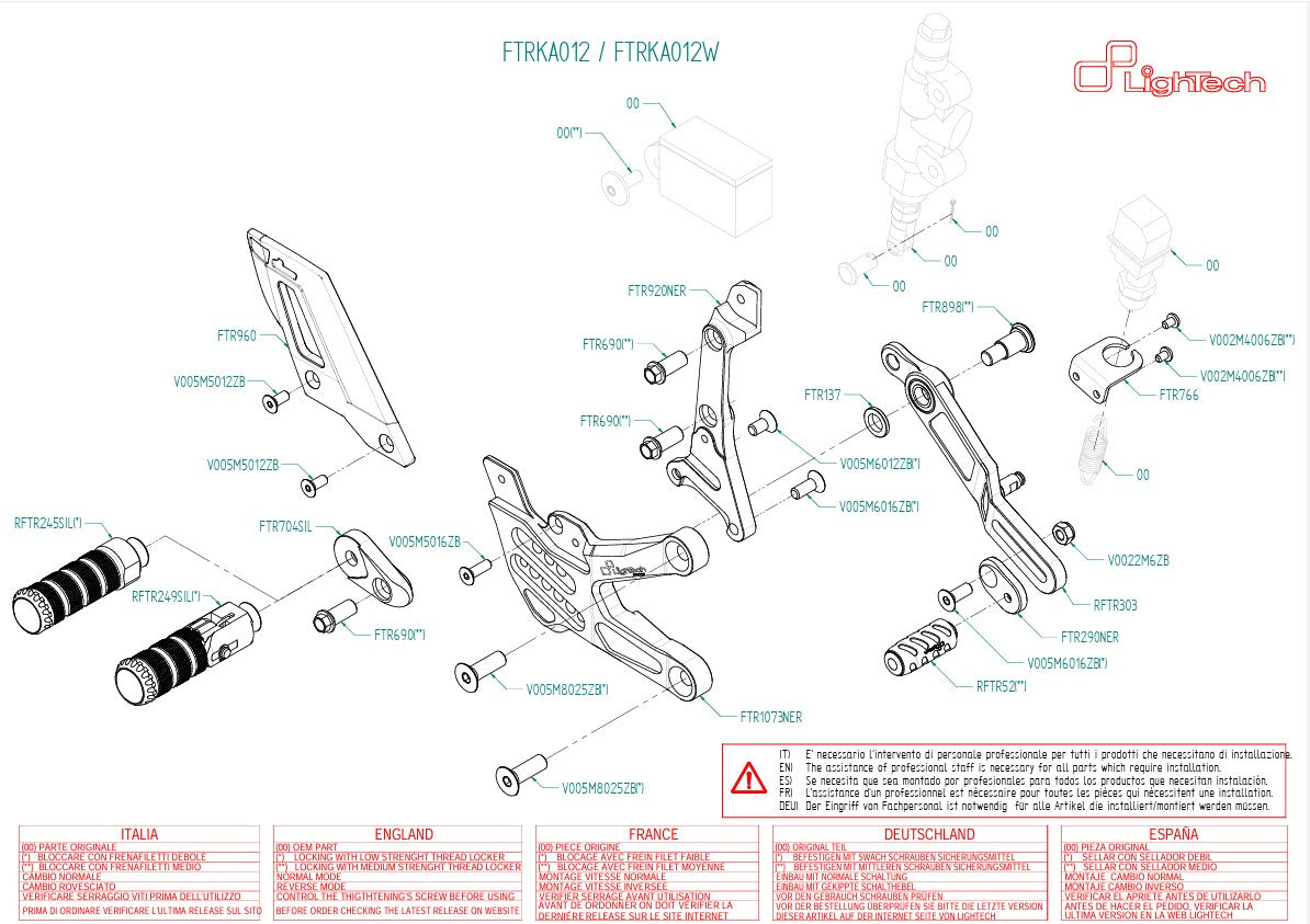 Sistema de mudança de marcha LighTech reversível Kawasaki ZX-10 R/RR (21-25) FTRKA012/W 