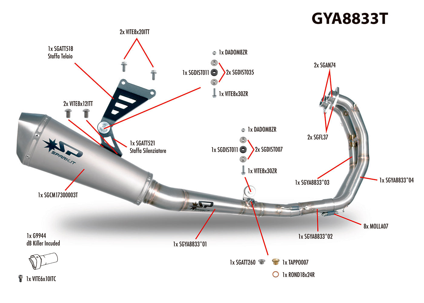 Spark Exhaust Komplettanlage Racing Konix Ø60 Titanium Yamaha R3 (15-26) GYA8833T