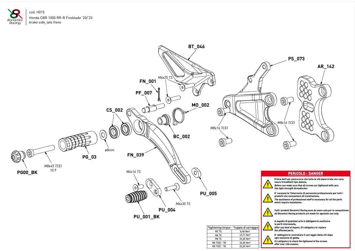 Sistema de suspensão Race Bonamici Racing Honda CBR 1000 RR-R SC82 (20-26) H015 