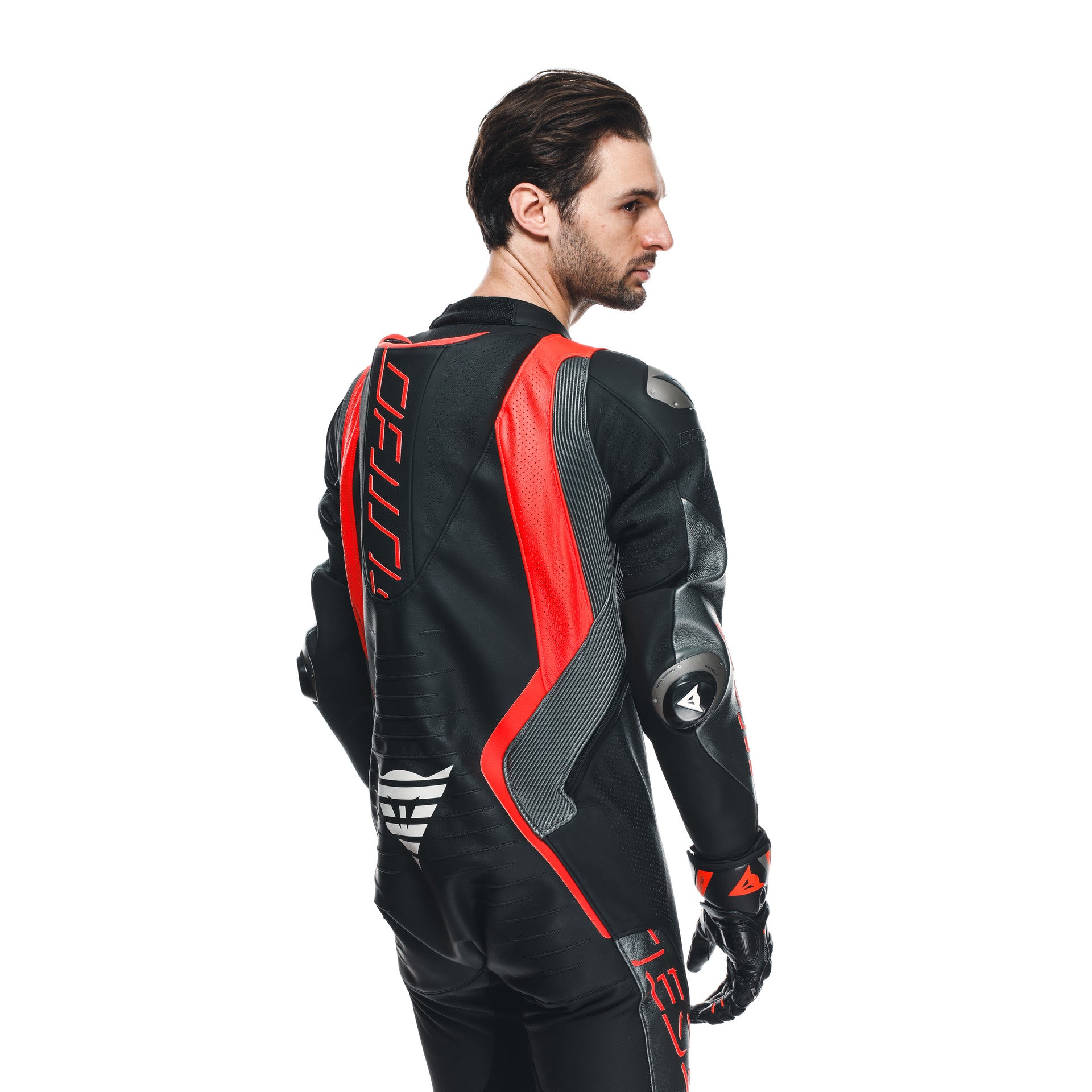 Dainese Audax D-ZIP fato de couro integral – fato de corrida perfurado | Homens | Preto/Vermelho 
