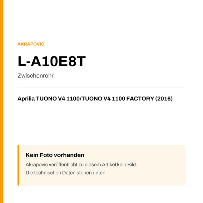 Akrapovic Zwischenrohr Aprilia TUONO V4 1100 / TUONO V4 1100 FACTORY (16-16) L-A10E8T — Platzhalter, kein Herstellerfoto verfügbar