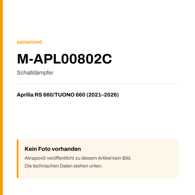 Akrapovic Schalldämpfer Aprilia RS 660 / TUONO 660 (21-26) M-APL00802C — Platzhalter, kein Herstellerfoto verfügbar