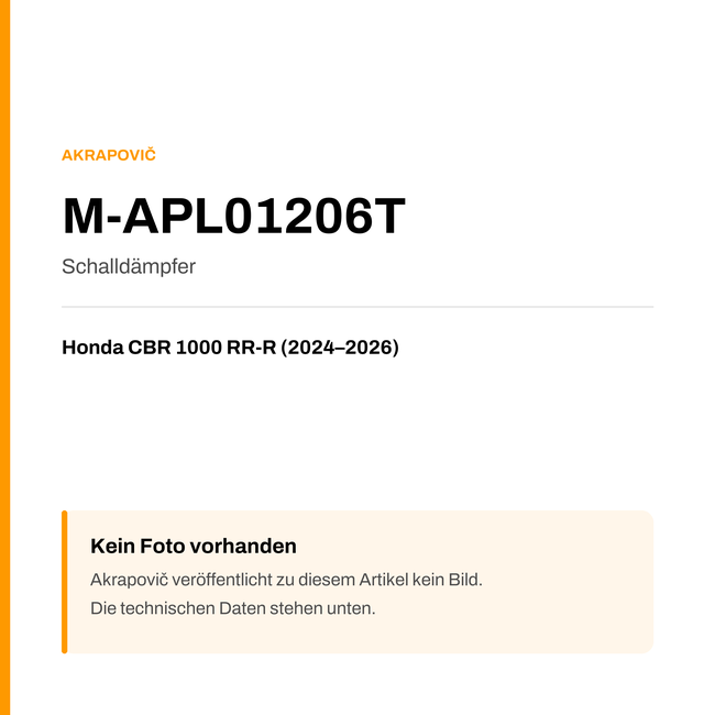 Akrapovic Schalldämpfer Honda CBR 1000 RR-R (24-26) M-APL01206T — Platzhalter, kein Herstellerfoto verfügbar