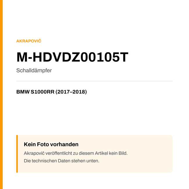 Akrapovic Schalldämpfer BMW S1000RR (17-18) M-HDVDZ00105T — Platzhalter, kein Herstellerfoto verfügbar