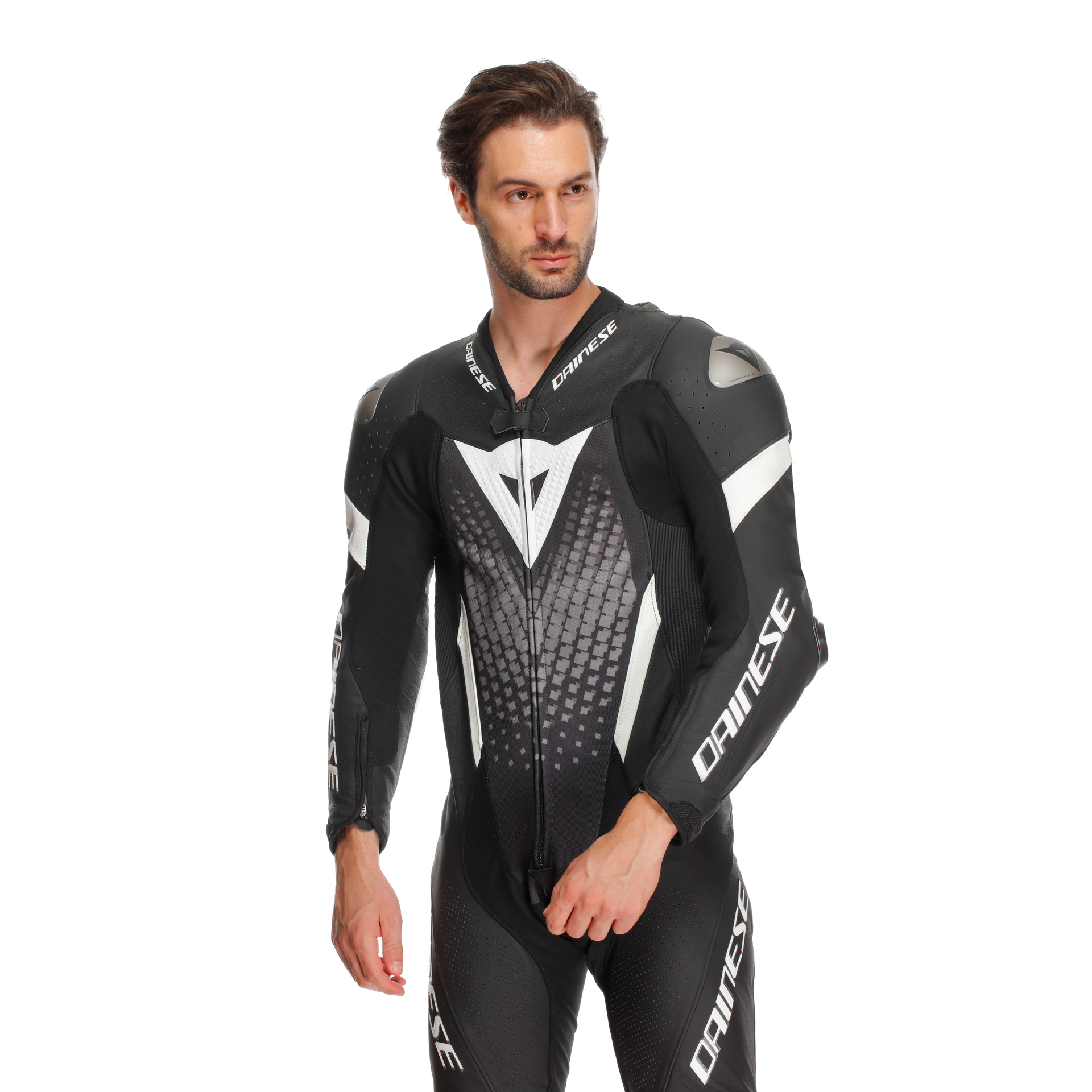 Dainese Laguna Seca 6 Macacão de Couro Inteiro – Macacão de Corrida Perfurado | Homens | Preto/Branco 