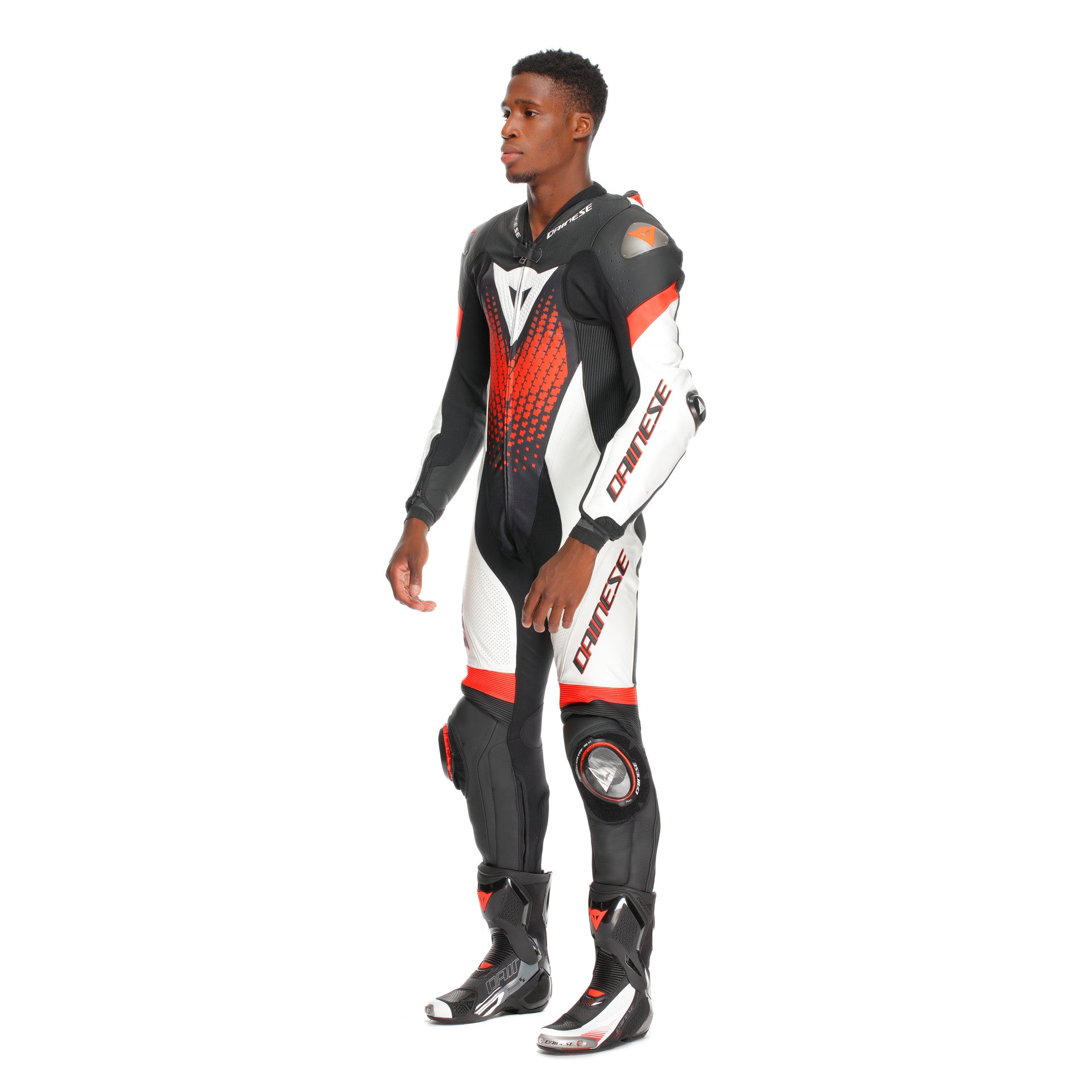 Dainese Laguna Seca 6 Macacão de Couro Integral – Macacão de Corrida Perfurado | Homens | Branco/Vermelho 