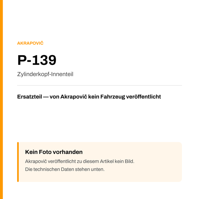 Akrapovic Zylinderkopf-Innenteil P-139 — Platzhalter, kein Herstellerfoto verfügbar