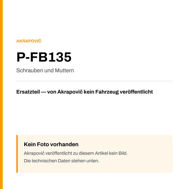 Akrapovic Schrauben und Muttern P-FB135 — Platzhalter, kein Herstellerfoto verfügbar