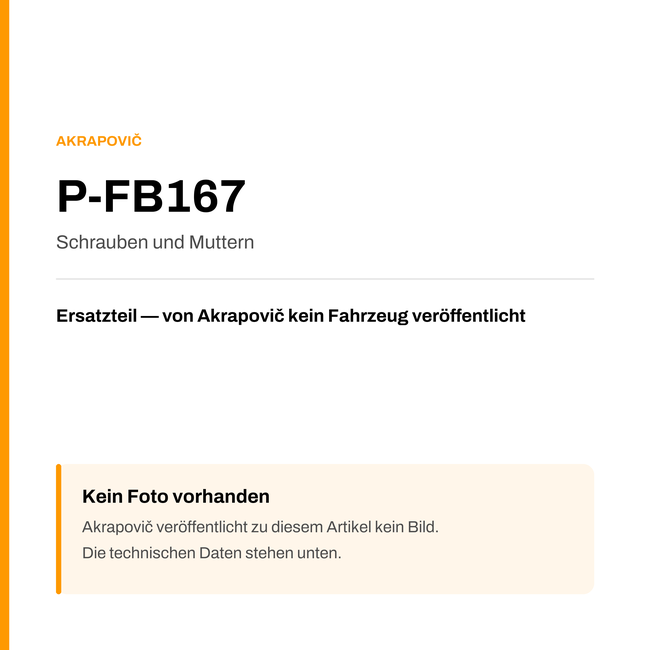 Akrapovic Schrauben und Muttern P-FB167 — Platzhalter, kein Herstellerfoto verfügbar