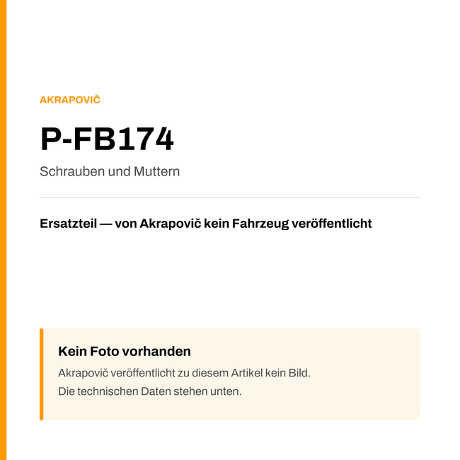 Akrapovic Schrauben und Muttern P-FB174 — Platzhalter, kein Herstellerfoto verfügbar