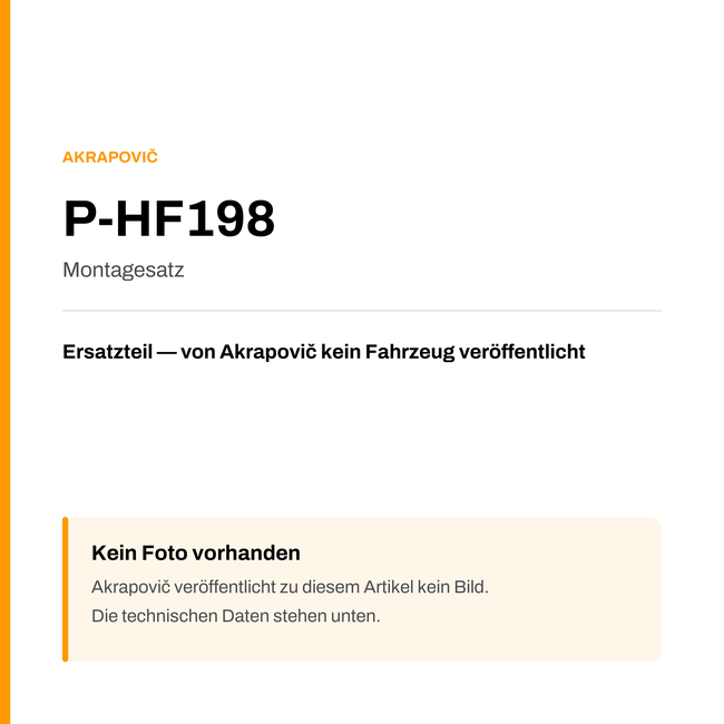 Akrapovic Montagesatz P-HF198 — Platzhalter, kein Herstellerfoto verfügbar