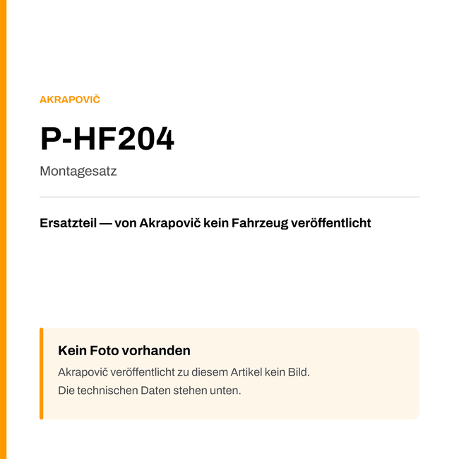 Akrapovic Montagesatz P-HF204 — Platzhalter, kein Herstellerfoto verfügbar