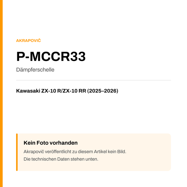 Akrapovic Dämpferschelle Kawasaki ZX-10 R / ZX-10 RR (25-26) P-MCCR33 — Platzhalter, kein Herstellerfoto verfügbar