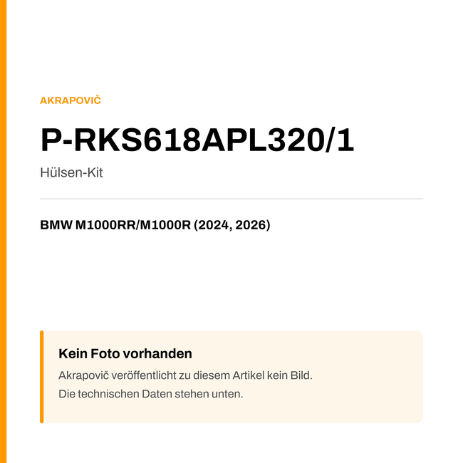 Akrapovic Hülsen-Kit BMW M1000RR / M1000R (24-26) P-RKS618APL320/1 — Platzhalter, kein Herstellerfoto verfügbar