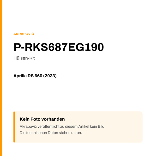 Akrapovic Hülsen-Kit Aprilia RS 660 (23-23) P-RKS687EG190 — Platzhalter, kein Herstellerfoto verfügbar