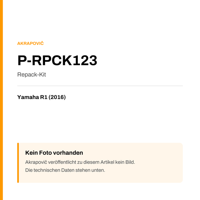 Akrapovic Repack-Kit Yamaha R1 (16-16) P-RPCK123 — Platzhalter, kein Herstellerfoto verfügbar