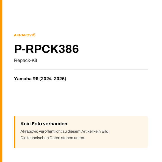 Akrapovic Repack-Kit Yamaha R9 (24-26) P-RPCK386 — Platzhalter, kein Herstellerfoto verfügbar